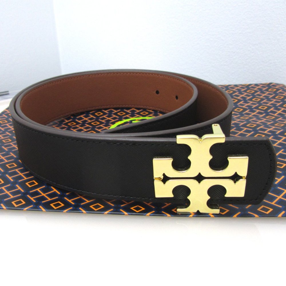 Tory Burch Wide Reversible Belt 1 1/2'' Black Tan